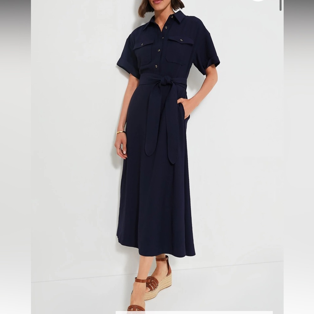Tuckernuck Navy Short-Sleeve Button-Front Maxi Shirt Dress